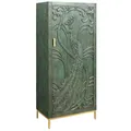 Riess Ambiente Massives Highboard Peacock - 170cm - grün - Mangoholz 3D-Schnitzerei Pfau-Design antik Stauraum Eisen Schnitzereien Handmade