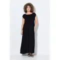 Ulla Popken Maxikleid Kleid A-Linie gesmokt Carré-Ausschnitt Halbarm schwarz 58/60
