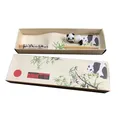 Essstäbchen Panda Bär Chopsticks Geschenkset 1 Paar aus Holz in Bambus Grün mit Ablagebank