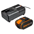 WORX Starter-Set, Lithium-Akku und Schnellladegerät WA3604, Akku 20 V, 4 Ah, Schnellladung eine Stunde, kompatibel mit allen kabellosen Werkzeugen von WORX Powershare