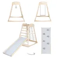 roba Montessori Indoor Spielturm für Kinder ab 24 Monaten, inklusive 2-in-1 Rutsch- & Kletterbrett, Schaukel und Turnringen, aus Massivholz, 128,5 x 79 x 106,5 cm