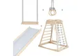 roba® Spielturm aus Holz - Indoor Klettergerüst für Kinder - Kletterturm, Mit Massivholzschaukel - Belastbar bis 70 kg - Natur / Grau