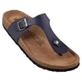 Biosoft Herren Sandalen Zehentrenner Leder Optik Größe 45 DAVID blau | Herrensandalen mit Fußbett offen Gummisohle rutschfest | Slippersandalen Sandalen Herren | Schlappen Herren Kork