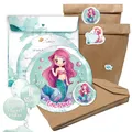 TOBJA 10x Einladungskarten Geburtstag & Mitgebseltüten Meerjungfrau | Kraftpapiertüten, Aufkleber, Karten, Umschläge Set für den Kindergeburtstag | Geburtstag für Mädchen (Meerjungfrau mit Tüten)