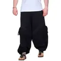 KUNST UND MAGIE Haremshose Haremshose Herren Unisex Baumwolle – Goa Hose mit Taschen Aladinhose schwarz 3XL