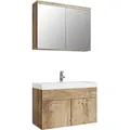 Badplaats Badmöbel Komplettset Paso 02 80 x 40 cm Kastanien Eiche - Badezimmermöbel mit Waschbecken und Spiegelschrank