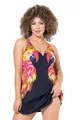 Ulla Popken Damen große Größen Übergrößen Plus Size Badekleid, Papageien, herausnehmbare Softcups, recycelt schwarz 52 836632100-52