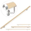 Handlauf Aluminium, Rund, Treppengeländer Innen, Außen, Buche-optik, 150 Cm, Ø 42mm, Mit Wandhalterung, Natur - Relaxdays