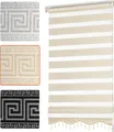 Doppelrollo Klemmfix Duo-Rollo ohne Bohren Mäander Design Ornamente Orientalisch Damask Griechisches Wellen-Muster Weiß Gold 50 x 200 cm (Stoffbreite 46cm)