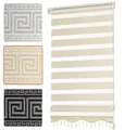 Doppelrollo mit Muster Mäander Deko Griechischer Schlüssel Ornament Motiv Klemm Duo Rollos für Fenster Innen ohne Bohren Gold Weiß 50x200 cm