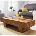 FineBuy Couchtisch rechteckig Sheesham Massivholz 120 cm – Wohnzimmertisch eckig im Block Design | Moderner Holztisch handgefertigt - Braun