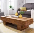 FineBuy Couchtisch Massivholz Sheesham 120 cm Block Design Wohnzimmertisch
