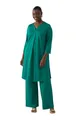 Ulla Popken Damen große Größen Übergrößen Plus Size Slinky-Longshirt, Piqué, Tunika-Ausschnitt, 3/4-Arm grünblau 42+ 828987460-42+