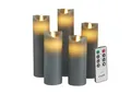 LC Home Candela Lights LED Kerzen Set Stumpenkerze Echtwachs mit Fernbedienung Timer Funktion & mehrstufig dimmbar bewegliche Flamme Echtwachskerzen (Grau, 5er Set)