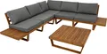 DEGAMO Lounge Set  Sitzgruppe Loungegarnitur CARTAGENA Akazie geölt, Ecksofa + Tisch, mit Polstern grau