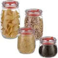 Relaxdays Vorratsgläser 4er Set, Deckel mit Strohhalmöffnung und Dichtung, Glasdosen für Nudeln, Getränke, transparent - Transparent