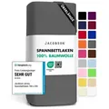 Jacobson Spannbettlaken BOXSPRING & ÜBERLÄNGE aus 100% Baumwolle, für hohe & lange Matratzen, Jersey Bettlaken 160 g/m2 grau 140 - 160 cm x 220 cm
