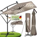 tillvex® Alu Sonnenschirm Rechteckig Ø 330 cm mit LED Solar Cappuccino + Abdeckung mit Kurbel | Ampelschirm mit Ständer & Windschutz | Gartensch... - Hellbraun