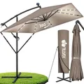 tillvex® Alu Sonnenschirm Rechteckig Ø 330 cm + Abdeckung mit Kurbel | Ampelschirm Aluminium Eckig mit Ständer & Windschutz | Gartenschirm UV-Schutz, wasserdicht, 360° drehbar (Cappuccino - mit LED)