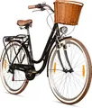 Bergsteiger Marseille 26 Zoll 28 Zoll Damenfahrrad, ab 150 cm, Korb aus Rattan, Fahrrad-Licht, Damen-Citybike, Damenrad im Retro-Design, 6 Gang Shimano Tourney Schaltung