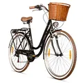 Bergsteiger Marseille 28 Zoll Damenfahrrad, ab 150 cm, Korb aus Rattan, Fahrrad-Licht, Damen-Citybike, Damenrad im Retro-Design«, 6 Gang Tourney Schaltung, Kettenschaltung