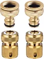 Hydrogarden 4 Stück Messing Schlauchanschluss, 1/2 Zoll und 3/4 Zoll 2-in-1 Gartenschlauchanschluss, 1/2 Zoll Schnellkupplung, Innengewinde Wasserhahnanschluss Adapter