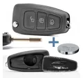 mt-key Klapp Schlüssel Reparatur Gehäuse + FO21 Rohling + 1x passende CR2032 Knopfzelle, CR2032 (3 V), für Ford Funk Fernbedienung