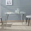 Glastisch Hyrynsalmi 75x110x70 cm Chromgestell 8mm gehärtetes Glas für 4 Personen - Silber