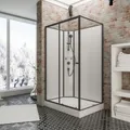 Schulte Komplettkabine - Version links, 120 x 90 x 204 cm, Sicherheitsglas (ESG) Klar hell, Mattschwarz
