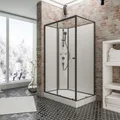Schulte Komplettdusche Ibiza 120 x 90 cm, Fertigdusche mit Duschsystem Mattschwarz, Duschkabine komplett mit Duschwanne, Duschtempel, 5 mm ESG Sicherheitsglas, weiße Rückwand