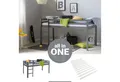 Homestyle4u Hochbett 90x200 Kinderbett Rausfallschutz Grau/Weiß Kinder Leiter Treppe (Set, mit Lattenrost, ohne Vorhang) Kiefer, Jungen Mädchen