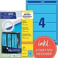 AVERY Zweckform ultragrip Ordneretiketten Haftend Breit L4767-100 DIN A4 61 x 192 mm Blau 100 Blatt à 4 Etiketten