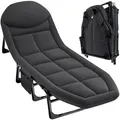 TRIZAND Klappbares Feldbett mit Matratze – Campingbett mit 5-Fach Verstellbarer Rückenlehne, Tragkraft 150 kg, 200x65 cm, Outdoor & Indoor, Grau