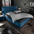 Elegantes Doppelbett PARIS 180x200cm dunkelblau Samt Chesterfield Design Ehebett Bett - Dunkelblau