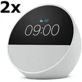 Bundle 2x Amazon Echo Spot 2024, weiß Smart Clock, Erinnerungen, Wetter, Timer und mehr. Lass dir Songtitel anzeigen und steuere einfach per Sprachb