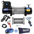 Husar Winch Elektrische Seilwinde 12V, 13000 lbs (5897 kg) mit Drahtseil 20m, drahtlose Fernsteuerung, 3-stufiges Planetengetriebe - für Abschleppwagen, Geländewagen, 4x4 Fahrzeuge