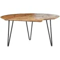 Carryhome Couchtisch, Braun, Holz, Mangoholz, massiv, rund, Rundrohr, 90x44x90 cm, Wohnzimmer, Wohnzimmertische, Couchtische