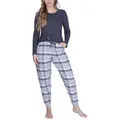maluuna Pyjama Damen Schlafanzug mit Flanellhose und Bündchen S