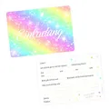 nikima Schönes für Kinder 10 Einladungskarten Regenbogen Sterne mit Glitzer inkl. 10 transparenten Briefumschlägen Kindergeburtstag Mädchen Bunt Einladung Sterne PARTY Bunt