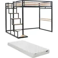 Zwischengeschossbett 140 × 200 cm - Metall und MDF - schwarz und naturfarben - mit Matratze im Lieferumfang - JOGUI - Schwarz