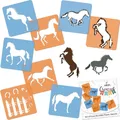 Schablonen Malen für Kinder, 8 Stück Set 15x15 cm Pferde, Kinder Kreatives Zeichenschablonen, Kunststoff Wiederverwendbar Malschablone