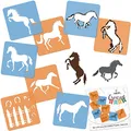 NAKLEO Schablonen Malen für Kinder, 8 Stück Set 15x15cm Pferde, Kinder Kreatives Zeichenschablonen, Kunststoff Wiederverwendbar Malschablone DIY Handwerk, Papier Wand Holz Stoff