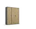 Rauch Möbel Voyager, Kleiderschrank für Schlafzimmer, Kinderzimmer, Babyzimmer, Jugendzimmer, Flur, 3-türig, mit Zubehör Basic, Farbe Eiche Artisan, Holz/Grau metallic, Schwarz, Breite 140cm