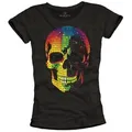 MAKAYA Print-Shirt Totenkopf Disco Skull Rockige Mode Damen Sommer Top Gothic Druck Kurzarmshirt schwarz XL