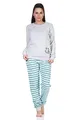 Damen Frottee Schlafanzug mit Bündchen - Hose gestreift, Oberteil mit Mond Applikation, Farbe:grau, Größe:52-54