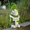 Gartenzwerg mit Welcome Schild Zwerg Dekofigur Magnesia Gartenfigur Gnom 38cm