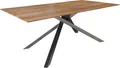DELIFE Esszimmertisch Edge Akazie Natur 200x100 Kreuzgestell Rechteck Edelstahl Schweizer Kante Esstisch