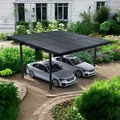 Doppelcarport Carport Gestell für 2 Autos Aluminium Schwarz inkl. 15 Solarmodule
