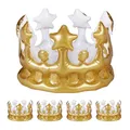 Relaxdays Aufblasbare Krone, 5er Set, Kostümzubehör Karneval, Accessoire für Prinzessin, König, Geburtstagskrone, Gold