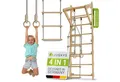Juskys Sprossenwand, für Kinder, Kletterwand mit Strickseil, Turnringen und Klimmzugstange